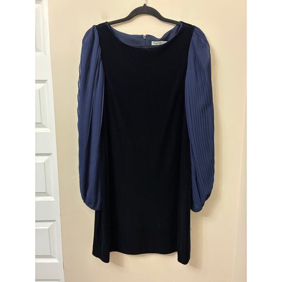 Eliza J Navy Blue Velvet Balloon Long Sleeve Dress Size 6 Cocktail Party - Picture 1 of 6